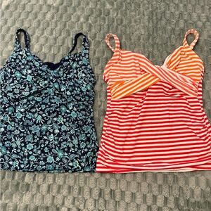 Lands' End Blue Floral and Red Striped Women's Swim Tops